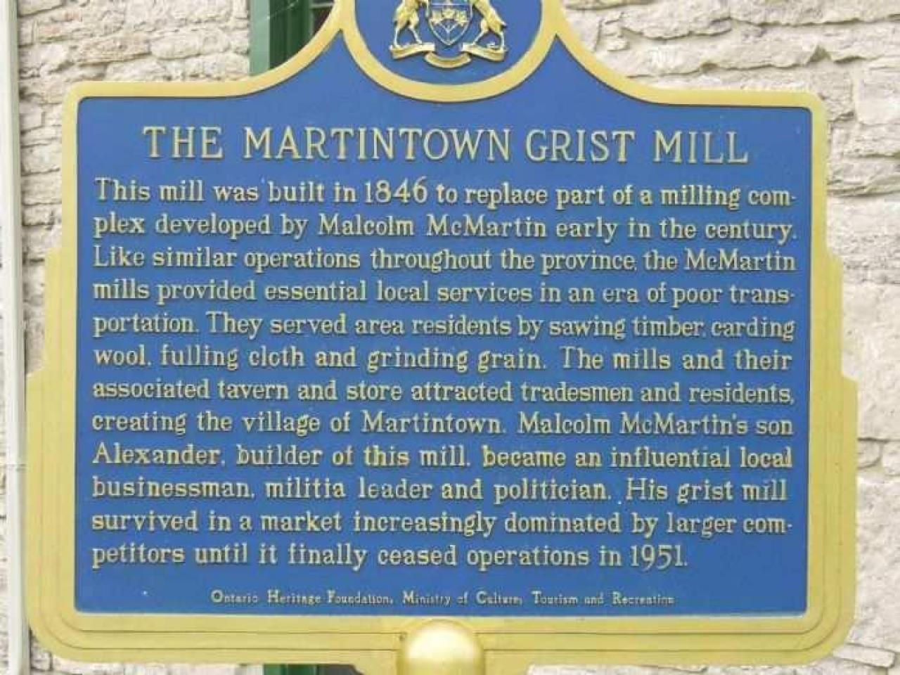 Martintown Grist Mill Plaque